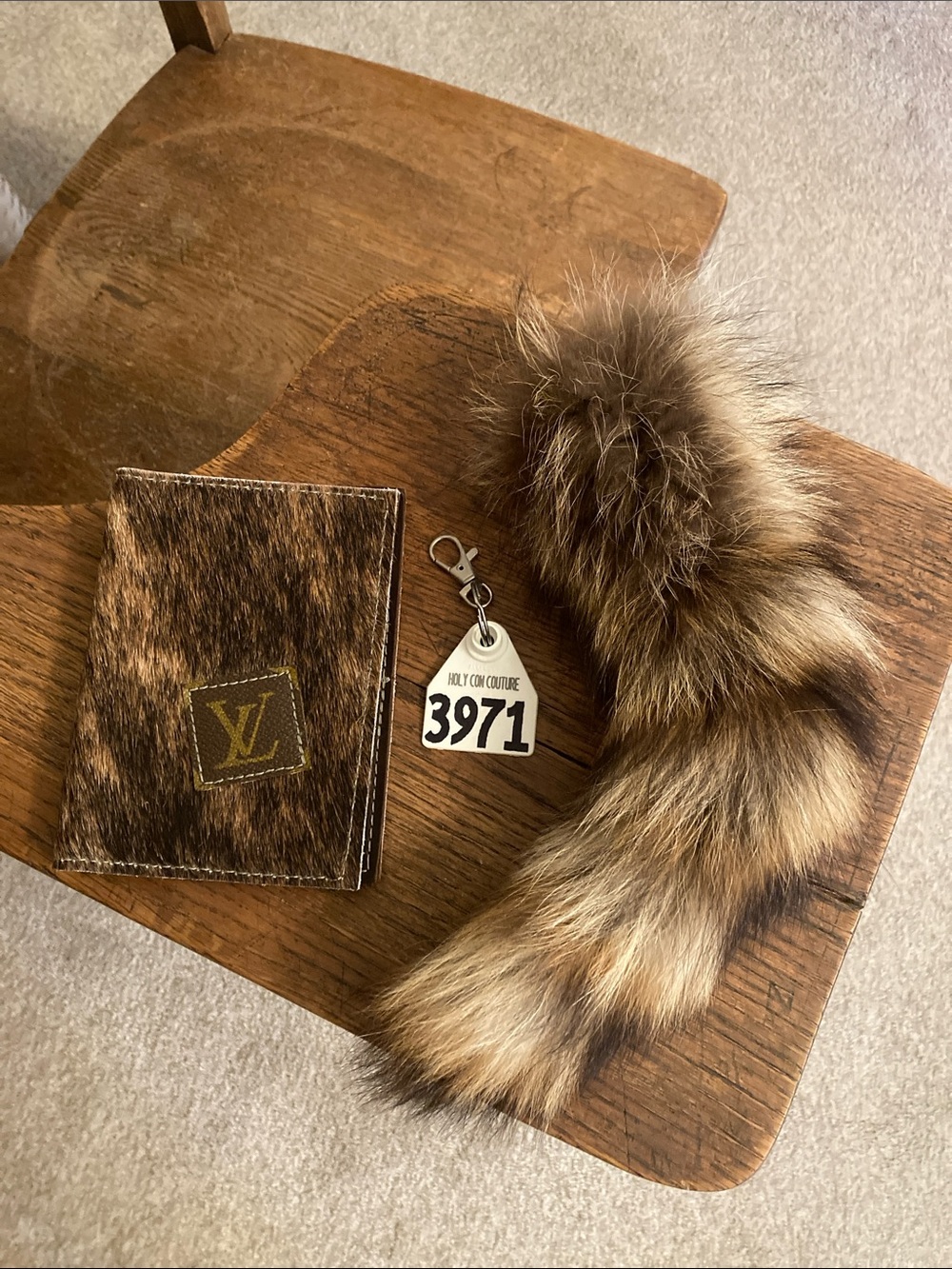 Holy Cow Couture Exclusive Collection LV Unisex Wallet/Raccoon Tail Bundle NWOT